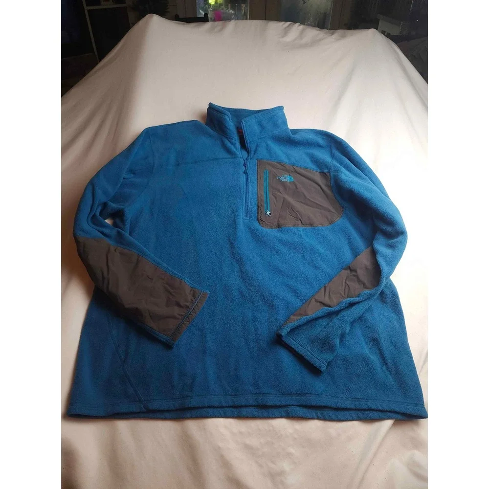 The North Face Mens XXL Blue Quarter Zip Fleece Pullover Grey Panels